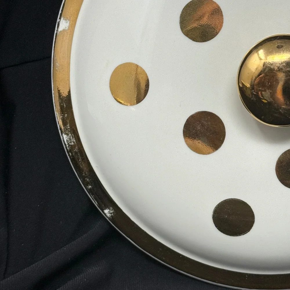 Vintage Hall's Superior Quality Kitchenware 1.75 Qt Gold Polka Dot Casserole 069